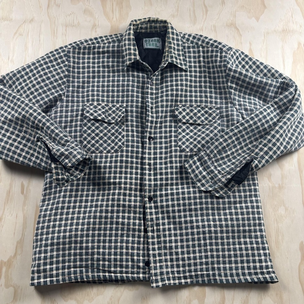 Vintage Ozark Trail Jacket Mens XL Green Plaid Quilted Flannel Lined Workwear